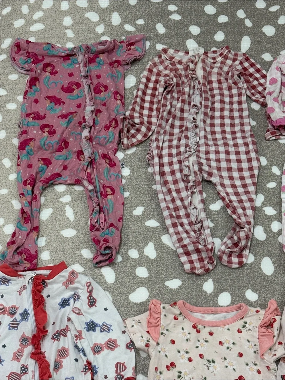 Lot of 6 bamboo footies baby girl colorful print zippy ruffle fruits floral - Picture 4 of 13